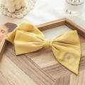 Yellow satin bow hair clip with embroidered daisy flower for women hair accessory - Yellow Embroidery