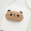 Detail of cute light brown plush bear hair clip with soft fleece texture and embroidery - Brown Bear