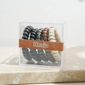 Five assorted spiral hair ties in neutral colors presented in a clear gift box - Vivid Colors
