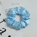 Light blue LED satin silk scrunchie with smooth glossy texture and pleated hair tie design - LED Light Blue