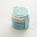 Set di elastici per capelli azzurro, viola e grigio in un contenitore di plastica chiara - Serie Blu Grigio di Base