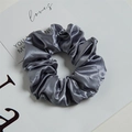 Luminous silver grey satin scrunchie with LED lights for women's hair styling - Grey with LED