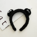 Fascia per capelli in peluche nero con occhi buffi per trucco e lavaggio viso - Nero