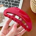 Handheld red acetate large hair claw clip with gold France Handmade lettering logo - Hollow Claw