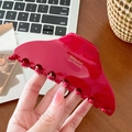 Grande pince à cheveux en acétate rouge foncé avec lettrage doré pour femmes - Pince à Cheveux en Forme d'Éventail