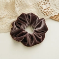 Elegant dark brown velvet hair scrunchie with soft texture and high elastic band - Dusty Pink