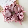 Pink satin scrunchie with delicate ribbon bows ballet core hair accessory for bun styling - Solid Bow Decor Pink