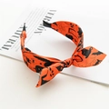 Serre-tête Halloween orange avec motifs citrouilles noires et un grand nœud élégant - Nœud à motif de château orange (Serre-tête oreilles de château orange)
