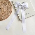 Pasador de pelo con lazo de satén blanco y cintas largas de estilo elegante francés - Blanco