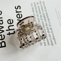 Macro detail of brown resin hair claw clip with golden metal spring and inner engraving - Small Pumpkin / Smoke Gray