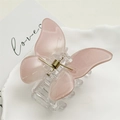 Pince à cheveux papillon rose translucide en acrylique avec un ressort en métal robuste - Papillon Rose Translucide
