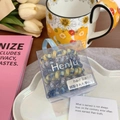 Coffret d'élastiques spirales à motifs de peinture à l'huile artistique pour femme - Série Bleue