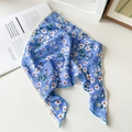Detail view of blue floral chiffon headscarf with delicate white lace edge - Large Floral Blue