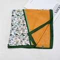 Fashionable floral and ginger yellow patchwork square silk scarf with green border - Flowers in Summer
