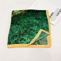 Elegant emerald green silk scarf with marble pattern and yellow border for women - The Wizard of Oz Green