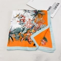 Tropical bird and floral print silk square scarf in vibrant orange and white - Birds and Flowers