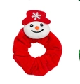 Detail of red velvet Christmas scrunchie with a cute snowman plush decoration and red hat - Red Snowman Velvet
