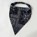 Detail of bohemian paisley print elastic headband headscarf in black and white pattern - Black Paisley / Black