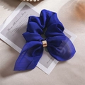 Eleganter kleinblauer Schleifen-Haargummi mit polierter goldener Metallschnalle - Blau Silber Seide Stoff Mit Schnalle Ohren