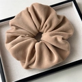 Close-up of a large coffee-colored plush fleece scrunchie with soft velvet texture - Large Plush Khaki