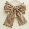 Elegant large mocha velvet bow hair clip with vintage gold angel lettering accessory - With Tag (Coffee) / Velvet Coffee
