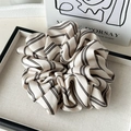 Elegant beige striped satin scrunchie for women with minimalist French aesthetic design - Large Striped Satin Beige