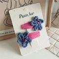 Cute handcrafted blue crochet flower hair clips for girls with pink floral bead accents - Green Flower Clip Set