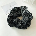 Floral scrunchie in black fabric with small white flowers for hair styling - Small Black Floral