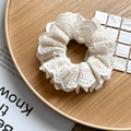 Dettaglio dell'elastico in pizzo bianco con intricati motivi ricamati floreali - Crema Pizzo Svuotato (Squisito E)