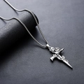 Gothic silver rose cross pendant necklace in titanium steel with a sleek box chain - Rose Necklace (L936-A)