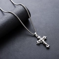 Silver stainless steel cross necklace with crystal pavé and durable box chain - Rhinestone Cross Necklace (L936-C)