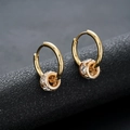 Luxury gold hoop earrings with zircon pavé waist charms on a premium display stand - Gold Pair (X903-A)