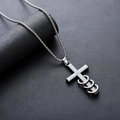 Silver stainless steel cross necklace with triple ring design and box chain - Rune Ring Necklace (L936-D)