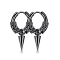 Zwarte draak oorringen met kegelhanger van gepolijst roestvrij staal voor heren en dames - Drakenpatroon met Spike / 16mm / Zwart
