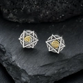 Vintage Silber Ohrclips Sechszackiger Stern mit goldenem Sonnentotem auf Vulkangestein - Sechszackiger Stern Auge Ohrclip (X906-A) / 1 Paar Packung / Antiksilber