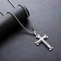 Zilveren dubbellaagse kruis hanger ketting van roestvrij staal met een elegante box ketting - Kruis Cubaanse Ketting (L936-K)