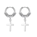 Silver dragon texture hoop earrings with cross pendant in punk style for men and women - Dragon Hoop / Silver