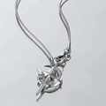 Collana con ciondolo a stella argentata con catena a serpente e piccolo zircone - Collana a Croce Intarsiata con Luna Crescente (L857-A)