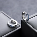 Hip hop style S925 sterling silver hoop earrings with micro-set blue zircon stones - Blue (X807-B)