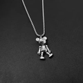 Polished silver mechanical bear pendant necklace on black leather background - L199-B (Movable Bear)