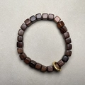 Handmade ebony wood bracelet with square beads and a delicate gold-carved metal accent - Brown Sandalwood Square (S280-C)