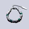 Bracelet pour hommes en malachite naturelle et perles d'argent avec pendentif - Style Color-Block Argent Cassé / S785-A (Bracelet en Pierre Naturelle)