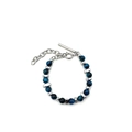 Bracelet en perles œil de chat bleues avec séparateurs en argent et fermoir à bascule - Bracelet en Pierre Naturelle Bleue (S789-A)