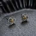Gothic six-pointed star magnetic earrings with golden all-seeing eye in vintage silver finish - Stud Earrings (Pair)