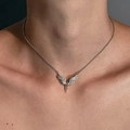 Collana con ciondolo ali d'angelo in argento con cristalli bianchi su catena per uomo e donna - Stile Ala d'Angelo (L620-A)