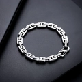 Bracelet en acier titane argenté à maillons en H avec détails texturés - Bracelet H à Motif de Dents (S801-A)