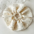 Elegante elastico in organza crema con pois neri e delicate perle bianche - Bianco Sporco
