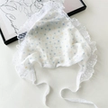 Polka dot baby sun hat with delicate white lace trim and adjustable lace straps - Blue And Yellow Dots