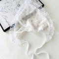 Floral baby bonnet with lace trim and pink strawberry pattern in pastoral style - Pink Bouquet