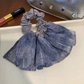 Elegante elastico per capelli a strati grigio e blu con glitter argento e tessuto denim - Stile Volant Grigio Blu